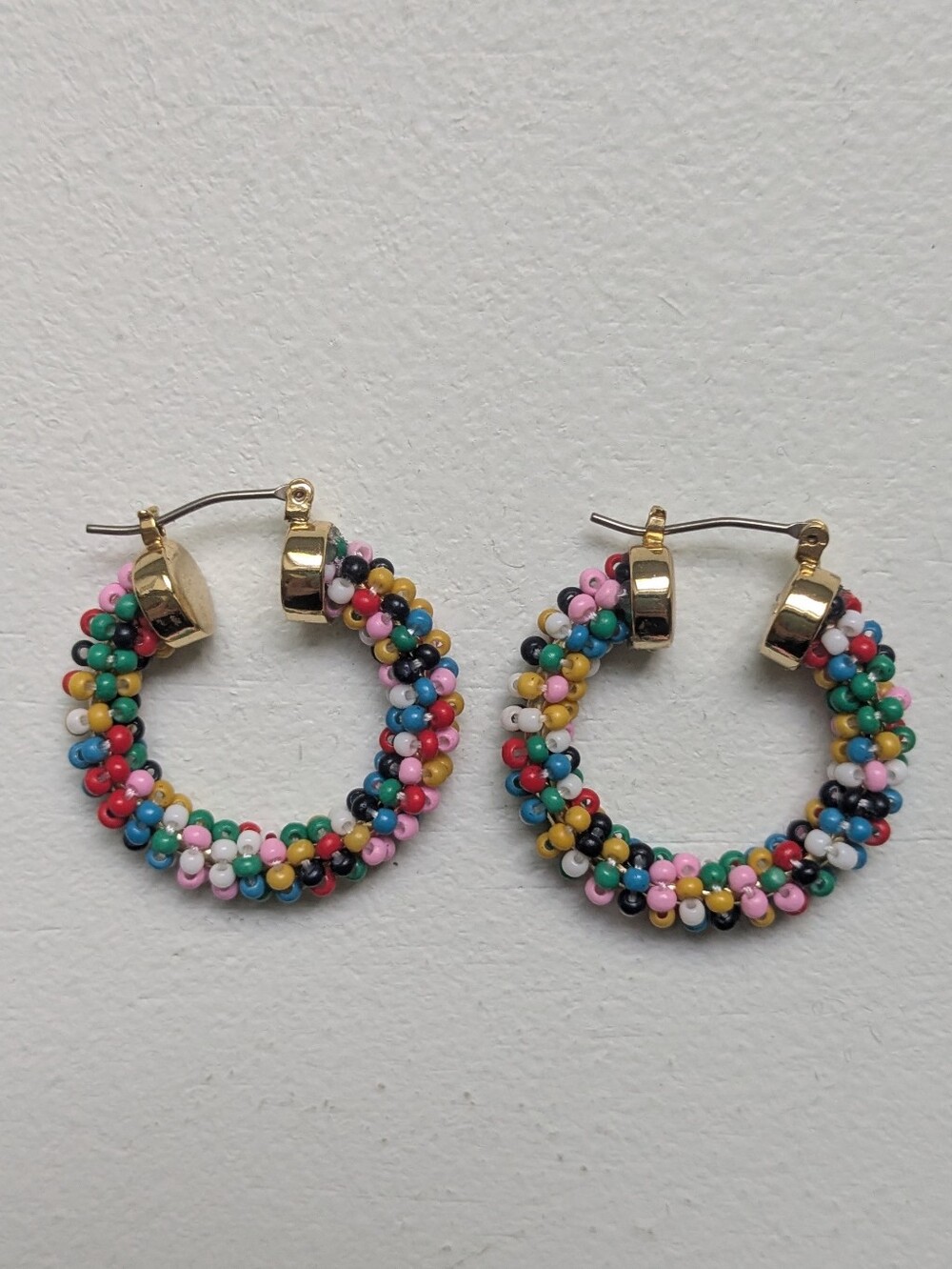 J. Crew Multicolor Seed Bead Hoop Earrings Gold Tone